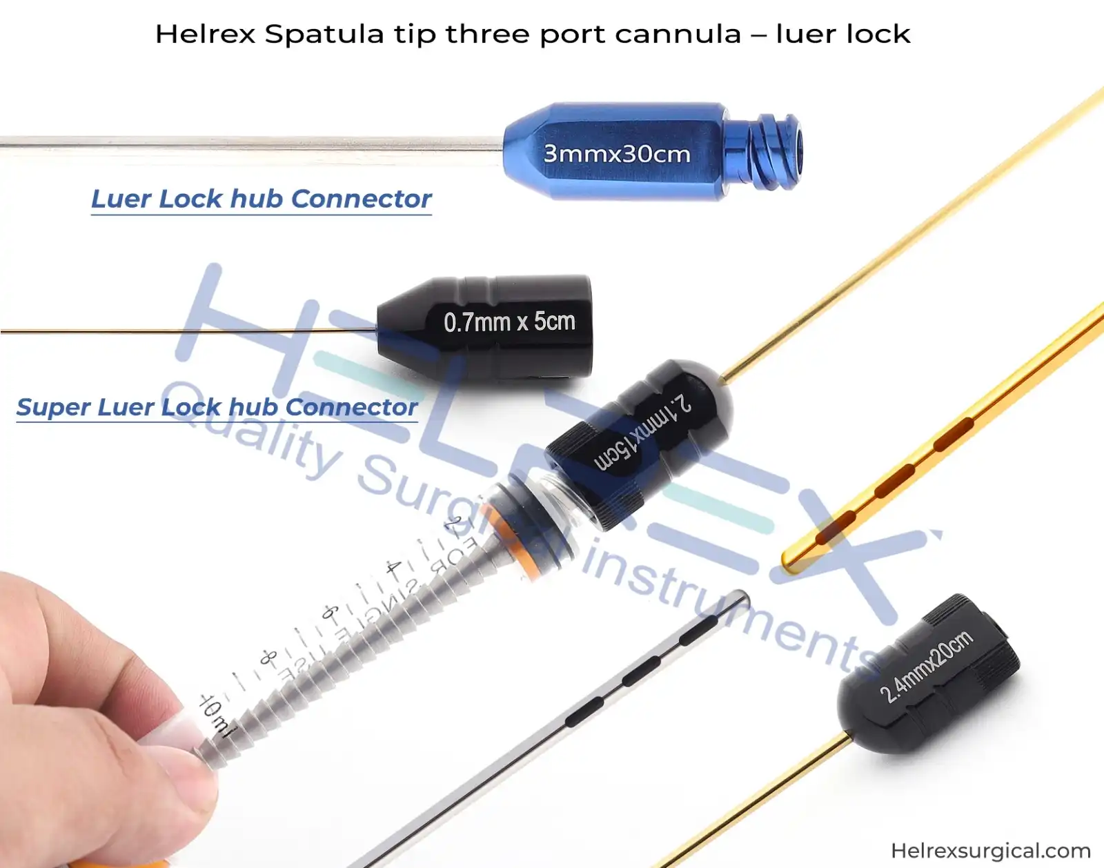 Spatula tip three port cannula - luer lock
